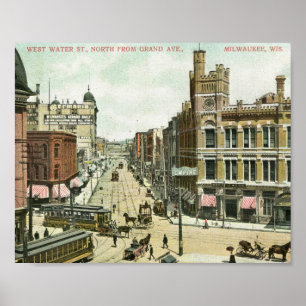 Affiches West Water St., Milwaukee, Wisconsin 1908 Vintage