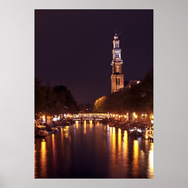 Affiches Westerkerk la nuit à Amsterdam la Pays-Bas (Devant)