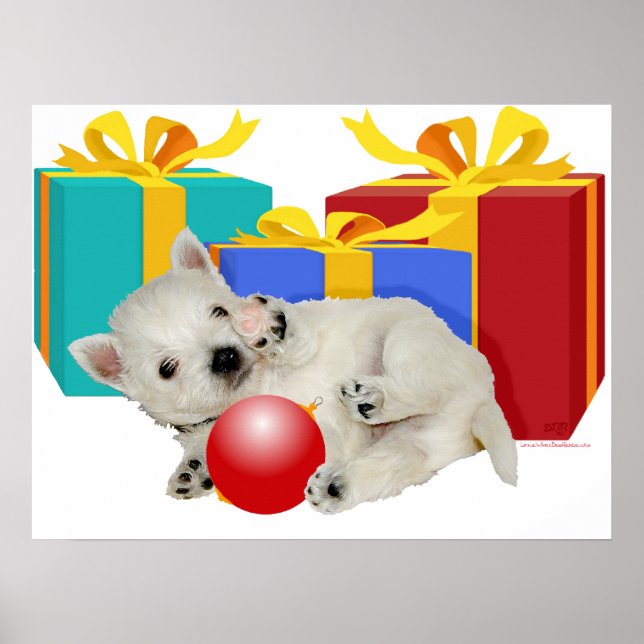 Affiches Westie Puppy Christmas Playtime (Devant)