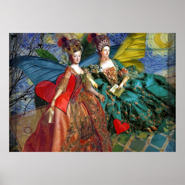 Affiches Whimsical Butterfly Women Gemini Blue Collage (Devant)
