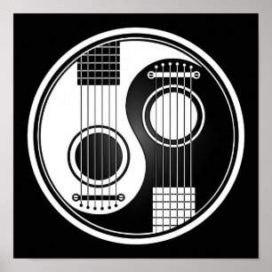 Affiches White and Black Acoustic Guitars Yin Yang