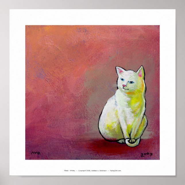 Affiches White cat art amusant peinture Whitey assise jolie (Devant)