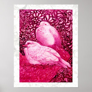 AFFICHES WHITE DOVES IN PINK FUCHSIA