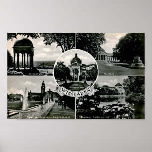 Affiches Wiesbaden, Allemagne, 5 vues, Vintage