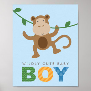 Affiches Wildly Cute Blue Monkey Baby Boy Nursery