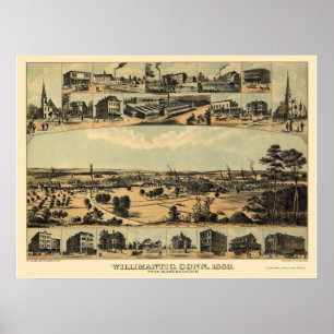 Affiches Wilimantic, carte panoramique de CT - 1882