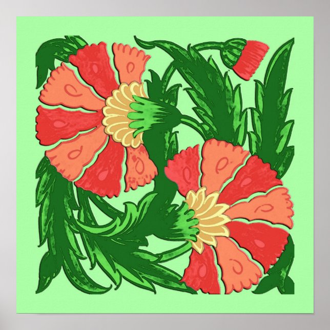 Affiches William Morris Jacobean, Coral Orange et Green (Devant)