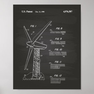 Affiches Wind Turbine Rotor 1990 Patent Art Chalkboard