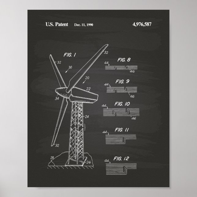 Affiches Wind Turbine Rotor 1990 Patent Art Chalkboard (Devant)