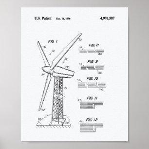Affiches Wind Turbine Rotor 1990 Patent Art White Paper