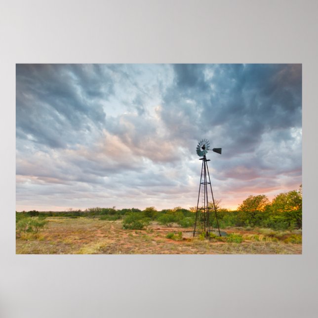 Affiches Windmill and Clouds At Sunset (Devant)