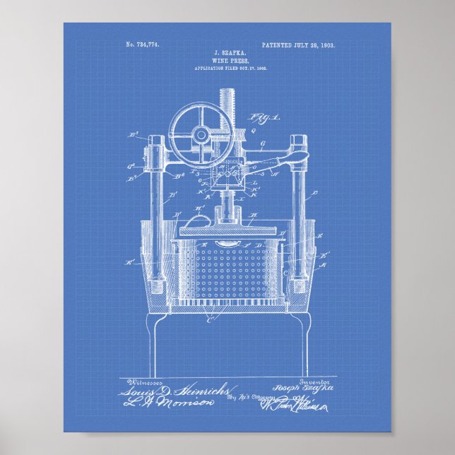 Affiches Wine Press 1903 Patent Art Blueprint (Devant)