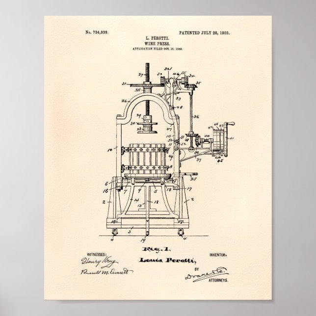 Affiches Wine Press 1903 Patent Art Old Peper (Devant)