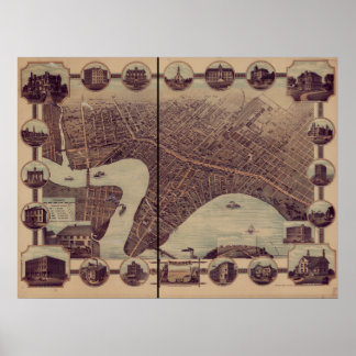 Affiches Winnipeg Manitoba 1884 Carte panoramique antique