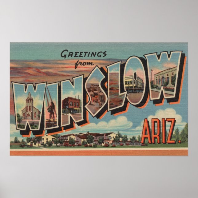 Affiches Winslow, Arizona - Scènes de grandes lettres (Devant)
