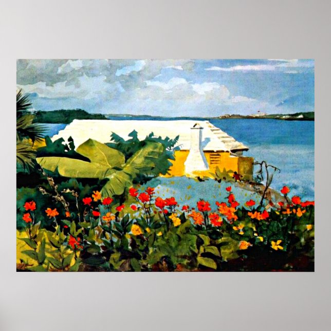 Affiches Winslow Homer art : Jardin Fleur et Bungalow (Devant)