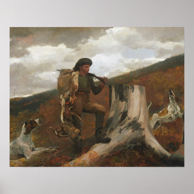 Affiches Winslow Homer - Un chasseur et des chiens (Devant)