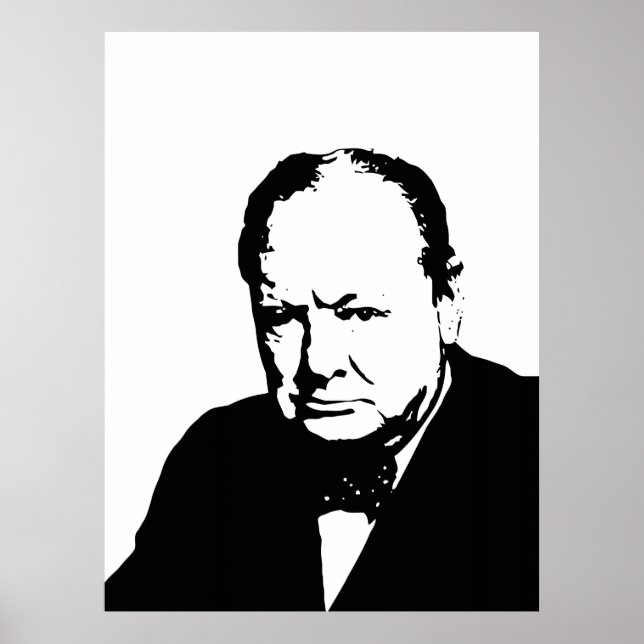 Affiches Winston Churchill art vectoriel noir et blanc (Devant)