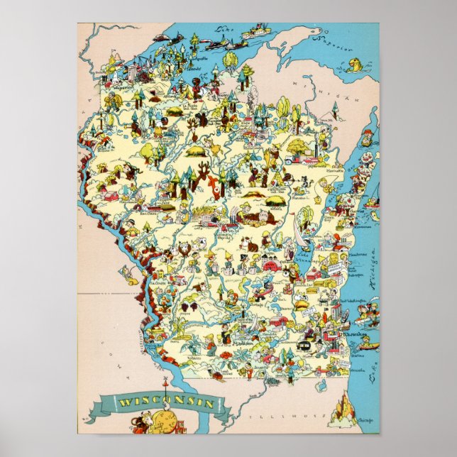 Affiches Wisconsin Funny Carte Vintage (Devant)