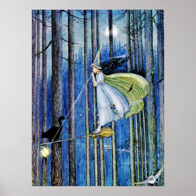 Affiches Witch on Her Broom Stick (Devant)