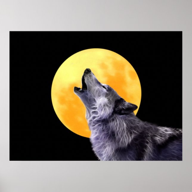 Affiches Wolf howls at the full moon (Devant)