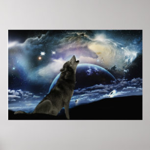 Affiches Wolf hurle sur la lune