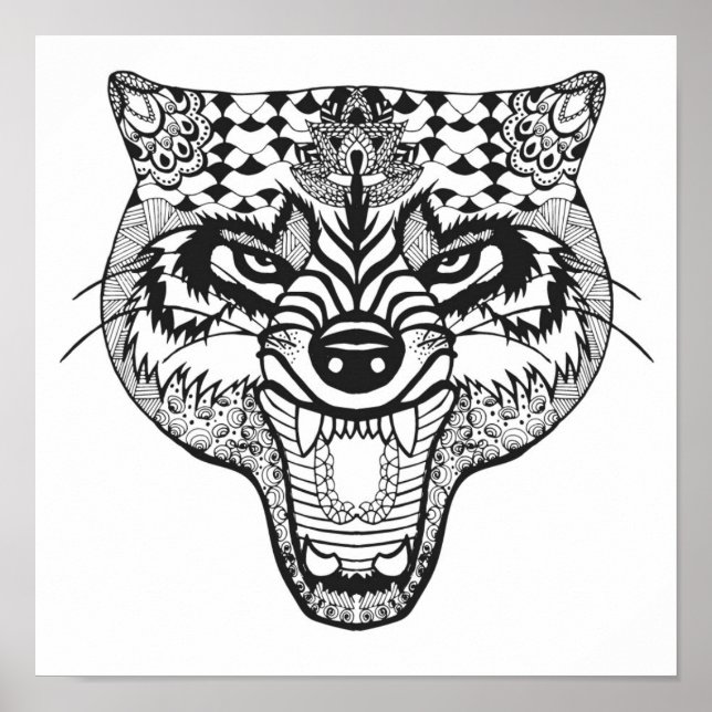 Affiches Wolf inspiré par Zentangle (Devant)