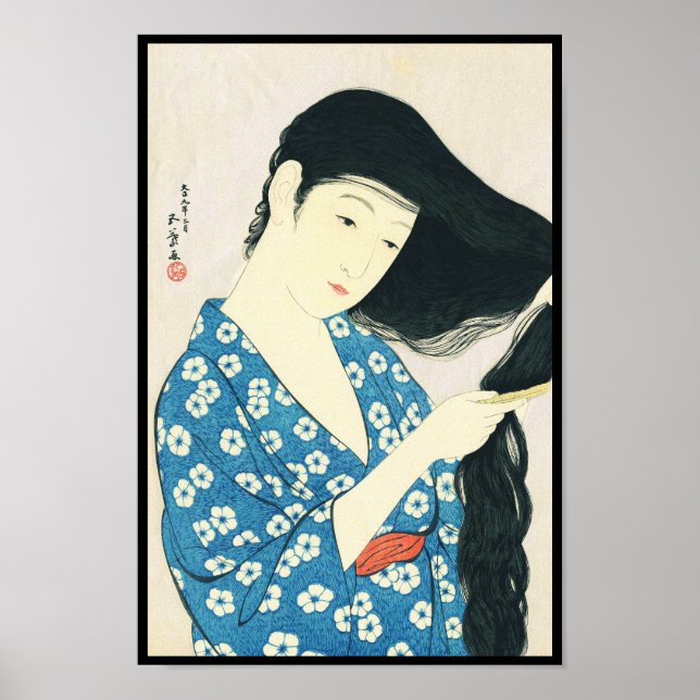 Affiches Woman Combing Her Hair Hashiguchi Goyo (Devant)