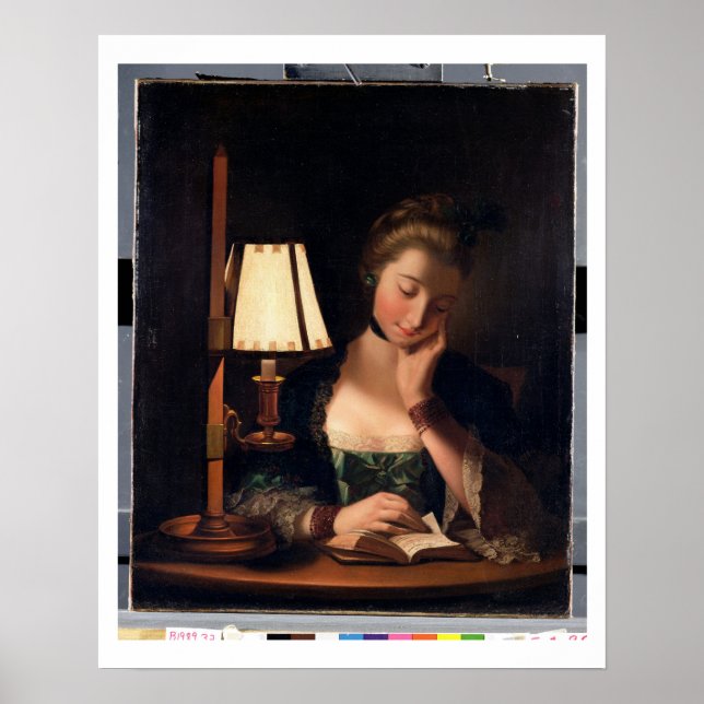 Affiches Woman reading by a Paper-bell Shade, 1766 (Devant)