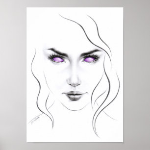 Affiches Woman with strange purple eyes Minimalist Line art