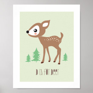 Affiches Woodland Friends - D is for Deer Art Print