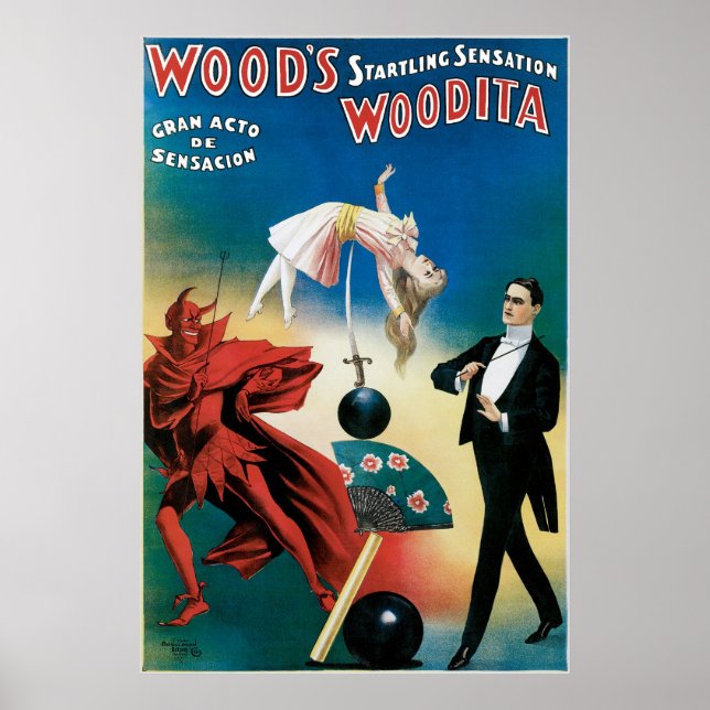 Affiches Wood's ~ Woodita Magician Vintage Magic Act (Devant)