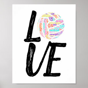 Affiches Word Art Ball Design Love Netball