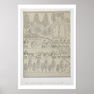 Affiches Workmen with implements and ropes for moving a Win