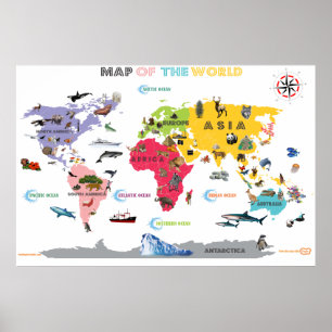 Affiches World Map For Kids - White and Bright Interactive