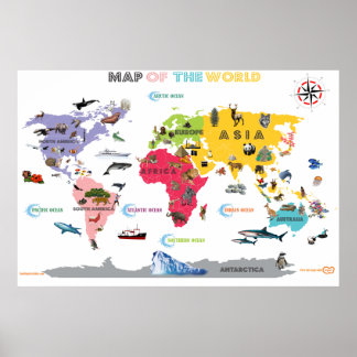 Affiches World Map For Kids - White and Bright Interactive