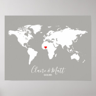 Affiches world map wedding guest book signing board