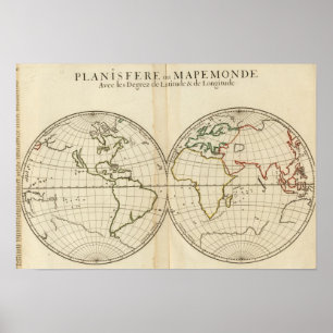 Affiches World Map with Latitude and Longititude