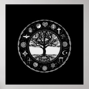 Affiches World Religions Black and White Tree