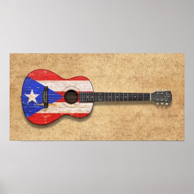 Affiches Worn Puerto Rico Flag Acoustic Guitar (Devant)