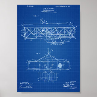 Affiches Wright Brothers Airplane Patent - Blueprint