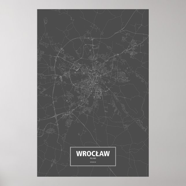Affiches Wrocław, Pologne (blanc sur noir) (Devant)