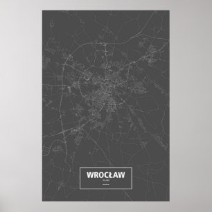 Affiches Wrocław, Pologne (blanc sur noir)