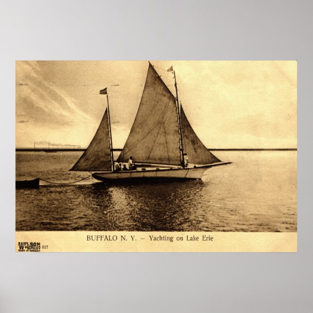 Affiches Yachting on Lake Erie, Buffalo NY 1909 vintage (Devant)