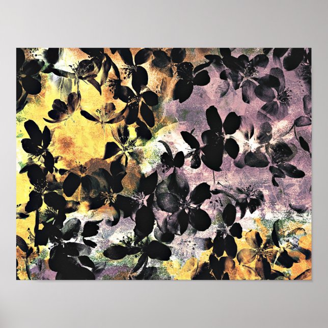 Affiches Yellow pink flower pattern floral digital art (Devant)