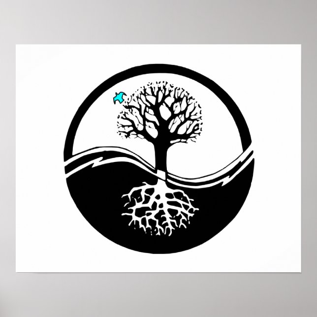 Affiches Yin Yang Arbre De Vie Noir & Blanc (Devant)
