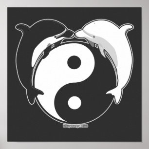 Affiches Yin Yang Dolphins Black/White