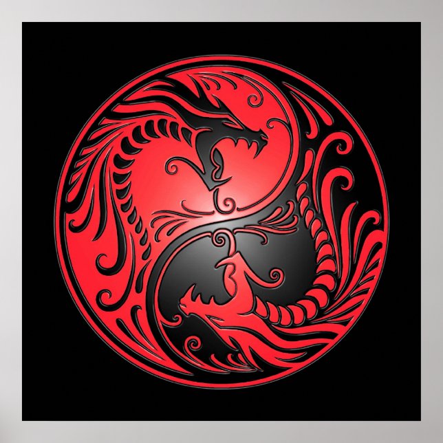 Affiches Yin Yang Dragons, red and black (Devant)