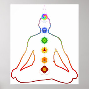 Affiches Yoga Asana Siddhasana Pose avec 7 chakras