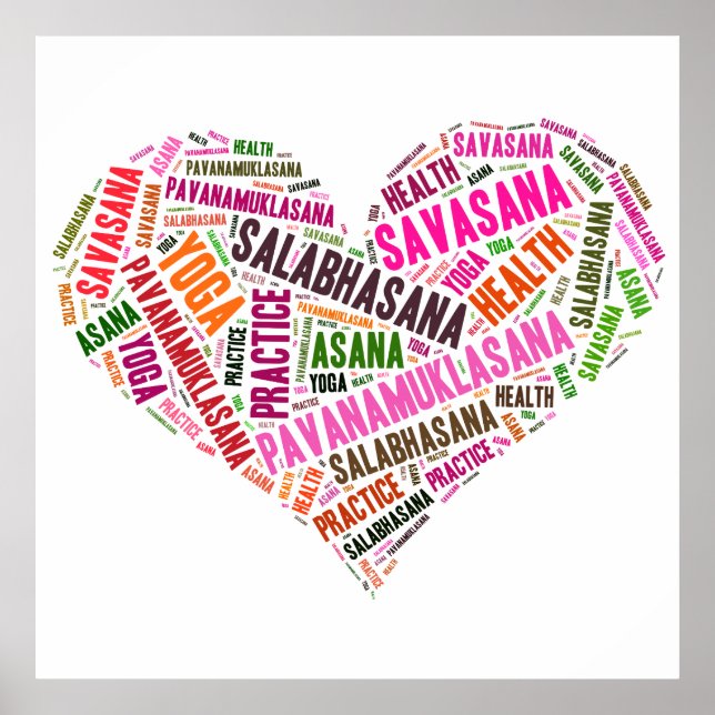 Affiches Yoga coeur forme mots design (Devant)